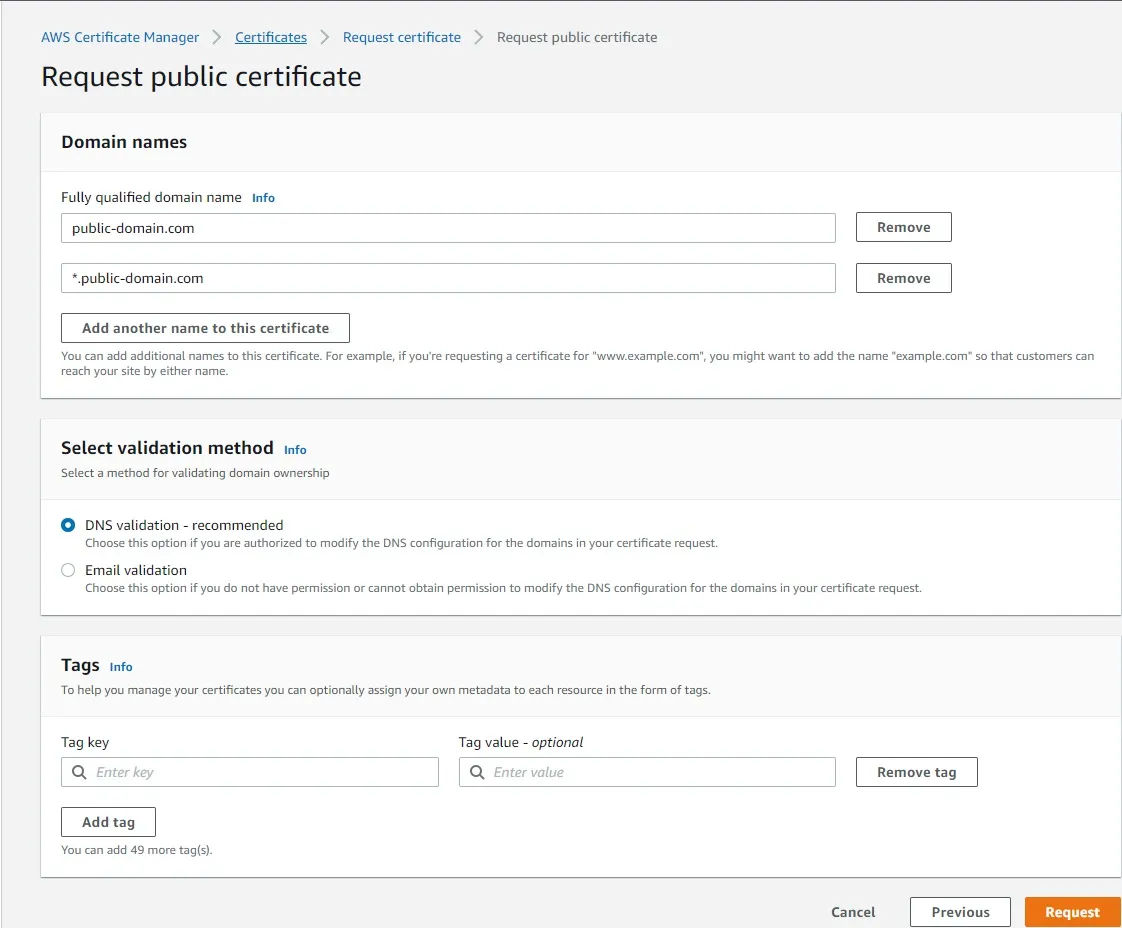 Cloudfront - Request Public Certificate