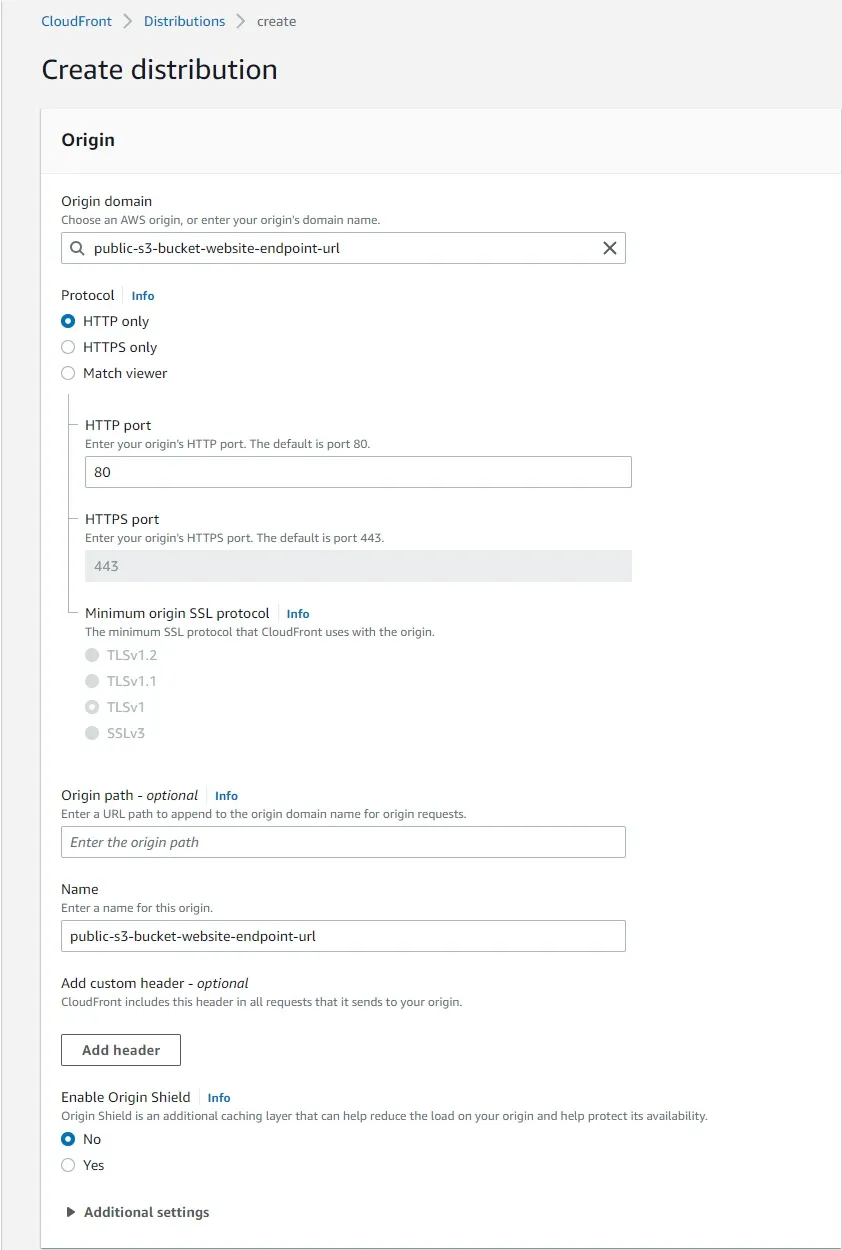 Cloudfront - Create Distribution Origin Settings