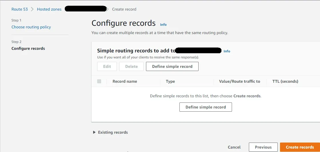 Route53 - Select Define simple record