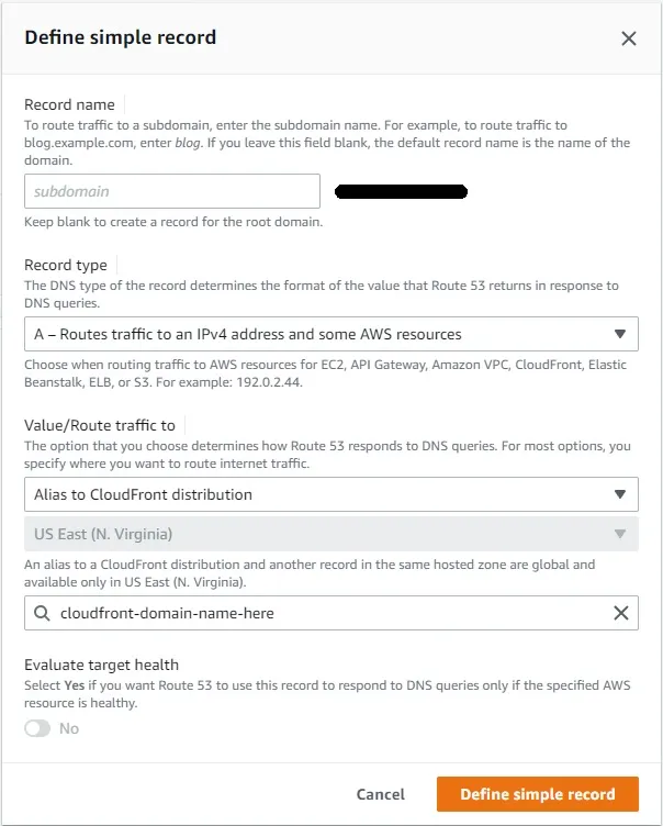 Route53 - Define simple record