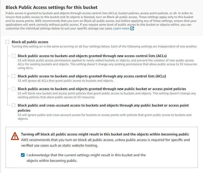 S3 Bucket Creation - Block Public Access Settings