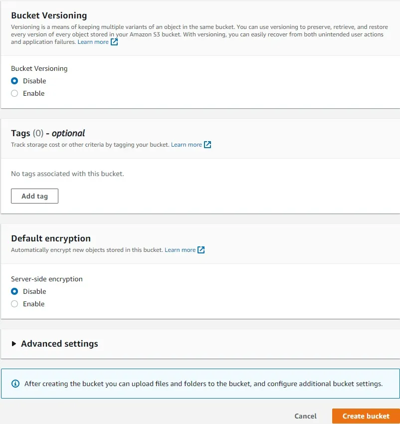 S3 Bucket Creation - Bucket Versioning, Tags and Encryption